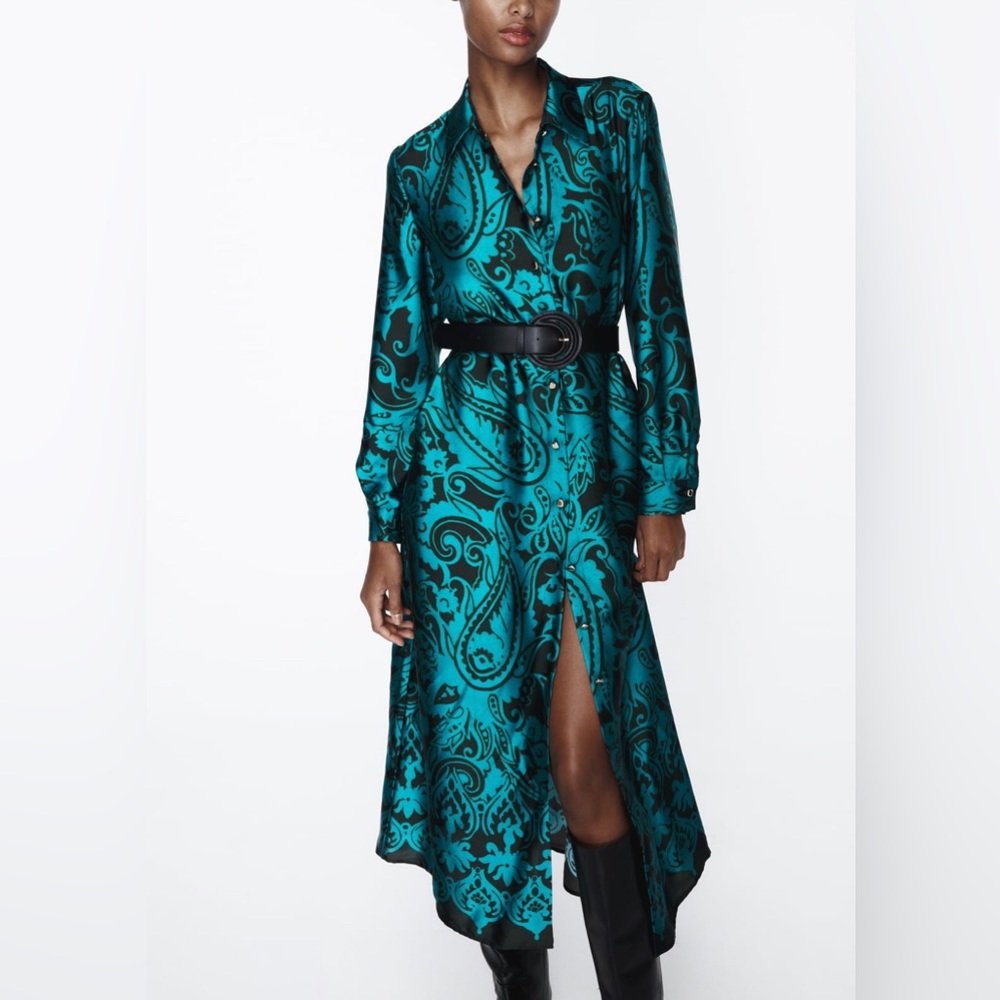 ZARA WOMAN PRINTED MIDI SHIRT DRESS WITH BELT 8735/214 NEW